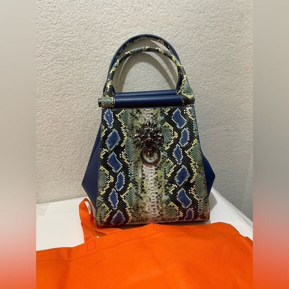 Sharif Safari Embossed Snakeskin Leather Satchel Handbag top handle  convertible - Picture 1 of 14